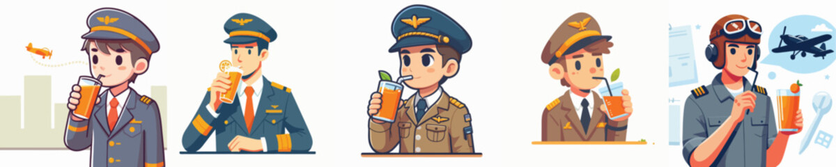 pilot character vector drinking orange juice