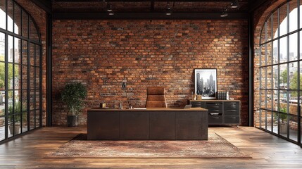 Industrial Office Space with Brick Wall