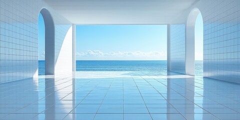 Fototapeta premium Spacious oceanfront interior design rendering