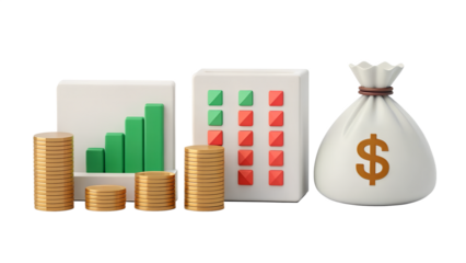 3d Business and finance icon isolated on transparent background	
