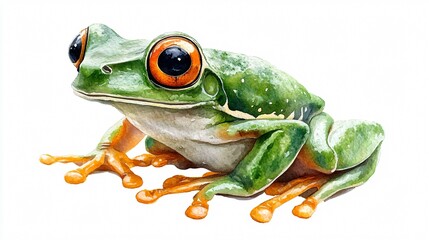 Obraz premium Vibrant Green Tree Frog Watercolor Illustration Isolated on White Background