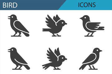 Set of Flying and Standing Bird Icons for Wildlife Designs
