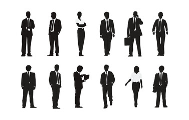 Black silhouette people set. People silhouette. Silhouettes of a Businessman character in different poses. Vector illustration eps 10