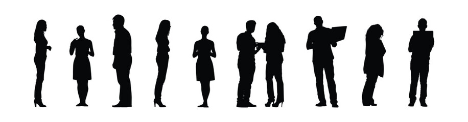  Black silhouette people set. Highly detailed people. Unrecognizable portraits of women and men. Vector illustration eps 10