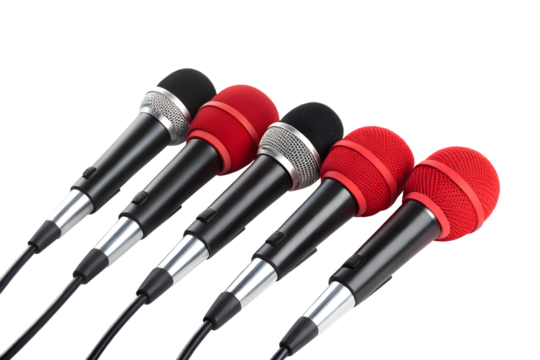 Press conference microphones, isolated on transparent background