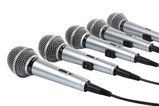 Press conference microphones, isolated on transparent background