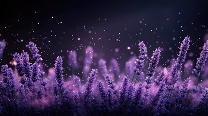Creative dark background with a pronounced structure, with dried lavender branches in the foreground.