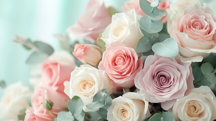 Obraz premium Pastel Roses Bouquet Closeup.