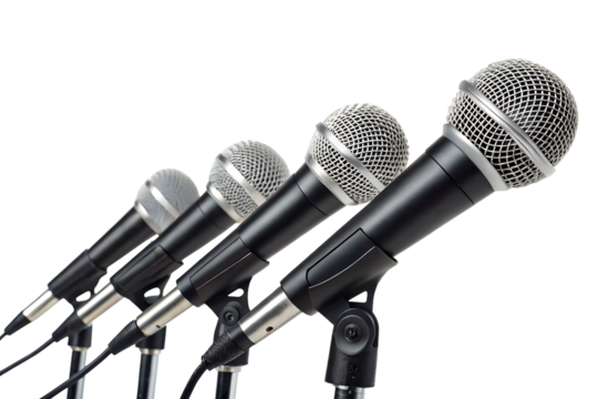 Press conference microphones, isolated on transparent background