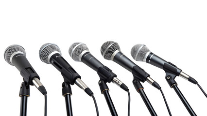 Press conference microphones, isolated on transparent background