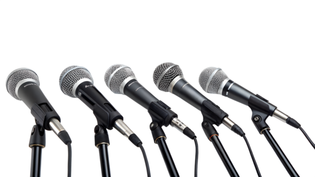 Press conference microphones, isolated on transparent background
