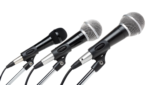 Press conference microphones, isolated on transparent background