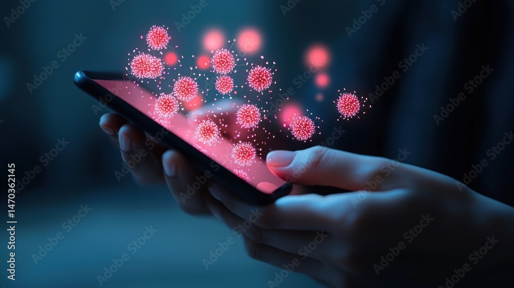 Aufkleber A mobile phone displaying digital viruses with a user interaction