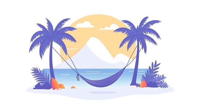 beach scene with hammock and palm trees clip art preview