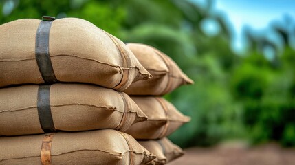 Explosive Blast Safety Concept, Strategically Placed Sandbags to Absorb Impact in Outdoor Environment for Flood and Erosion Control