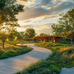 Obraz premium Pathway through park landcape design on white background