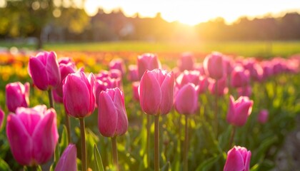 pink tulips in the morning