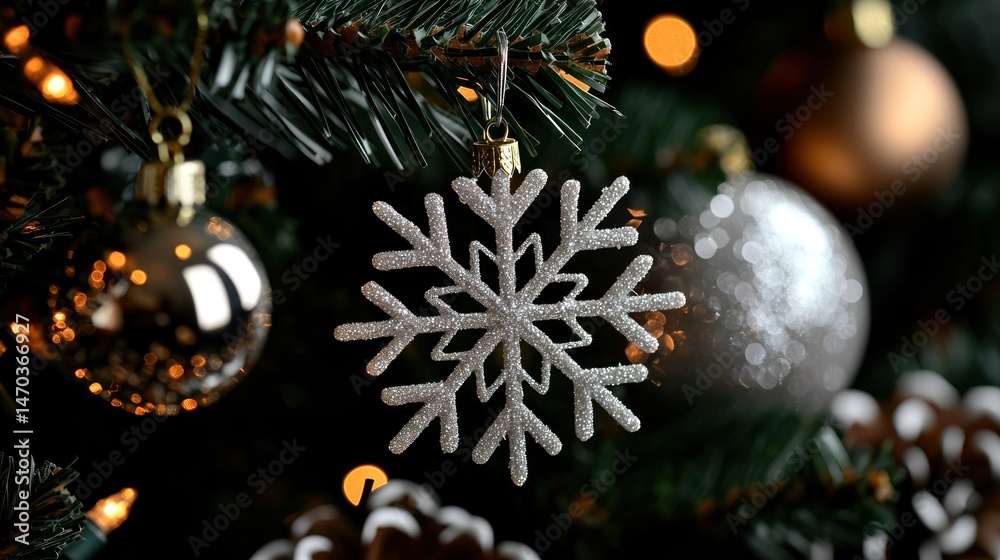 Poster sparkling christmas tree displaying decorative ornaments and festive twinkling lights