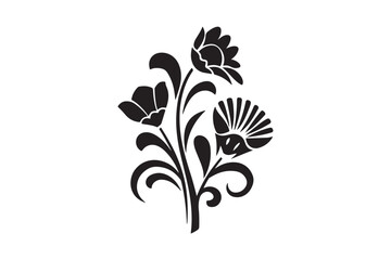 Floral Stencil Art Design Black Silhouette Vector Flowers