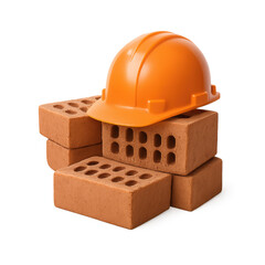 Orange Safety Helmet on Top of Stacked Construction Bricks