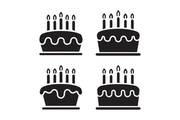 
Birthday Cake Icon Set Black Silhouette Vector Clipart with Candles
