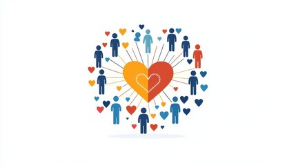 Illustration of love and connection among people with hearts, symbolizing unity and affection.