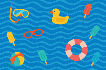 Summer beach vacation vector illustration with duck and beach items happy father's day