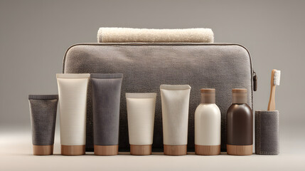 Naklejka premium Luxury Travel Amenity Kit Spa-Inspired Toiletries and Accessories