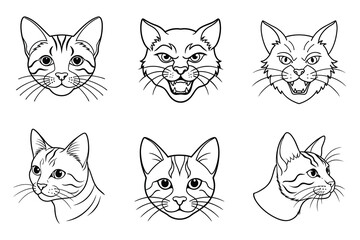Obraz premium Cat head liner art set on white background,Cat Face Icons