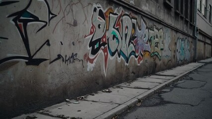 Urban graffiti exploration down a narrow alleyway capturing bold artistic expression - Powered by Adobe