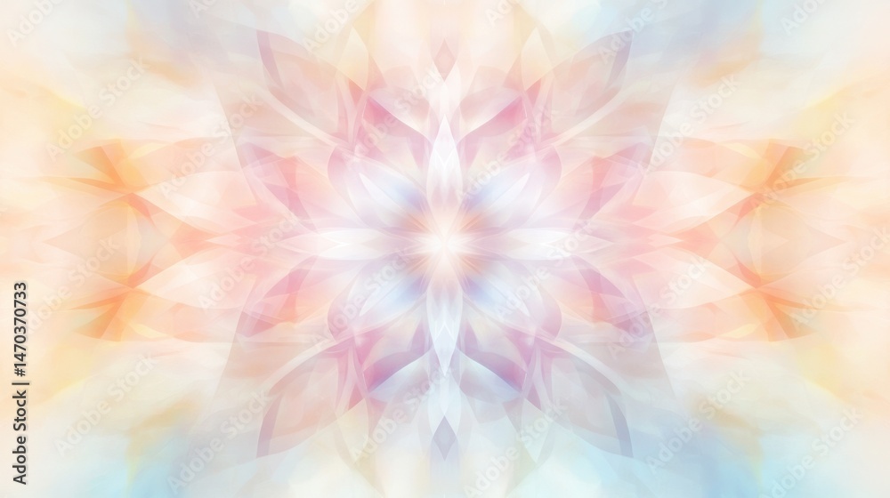 Poster blurred soft symmetry abstract background with pale tie-dye effect, gentle geometric flow and soothi
