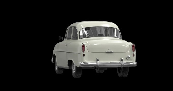 White Vintage Classic Car 360&deg; Rotation on Transparent Background (Loop)	
