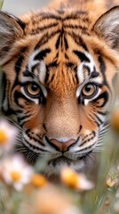 Fototapeta premium In the depths of the jungle, a Royal Bengal Tiger amidst dense greenery. The quiet strength of nature's wild kingdom.