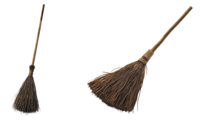 Classic Broom and Dustpan Set for Home Cleaning and Organization, Isolated on Transparent, white background