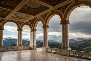 Grandiose Archway Interior with Mountain View