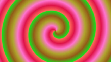 Hypnotic spiral in vibrant pink, green, and orange hues