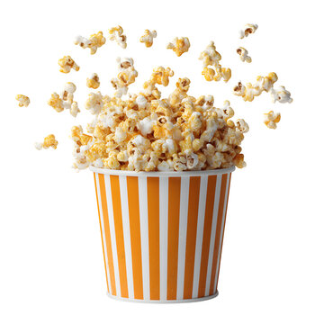 Delicious Buttery Popcorn Exploding from a Striped Carton Ready for Movie Night Fun Snack Food Cinema Treat