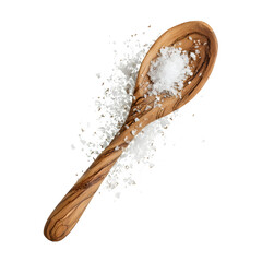 Gourmet Sea Salt Crystals on a Rustic Wooden Spoon against a Transparent  Background a Stunning Culinary Ingredient Photo for Food Bloggers and Chefs