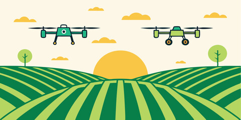 Agricultural Drone Illustration for Precision Farming Commercial Use Case Royalty Free - Scalable Vector EPS 10 Graphic Format