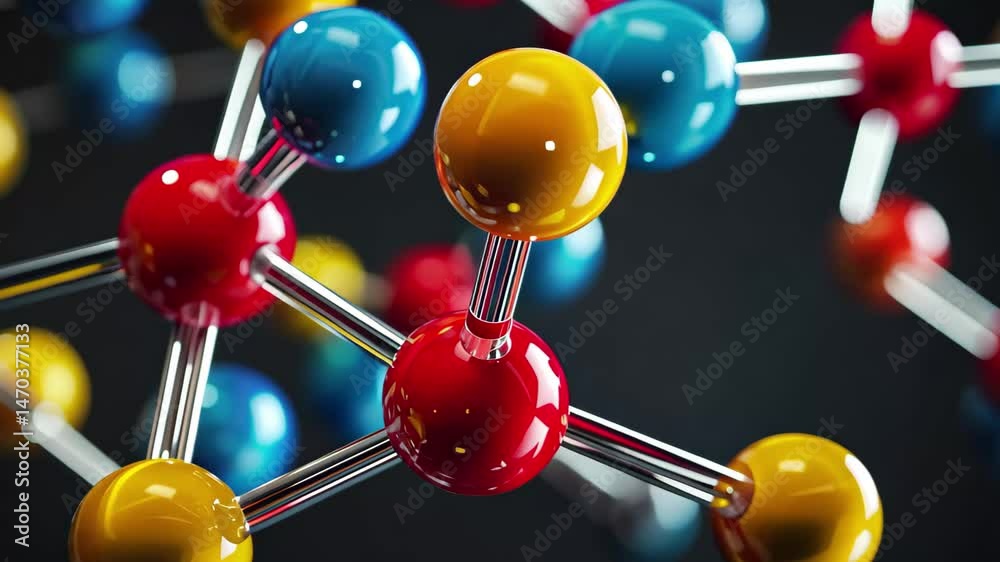 Poster colorful molecular structure in 4k quality showcasing science and chemistry in an intricate atomic a