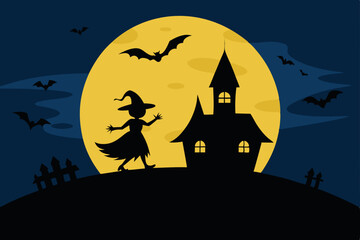 halloween background with castle and pumpkin