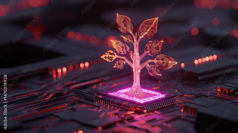 Poster a digital tree grows within an electronic circuit board