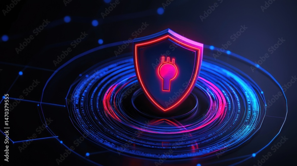 Poster a glowing digital shield symbolizing data security and protection