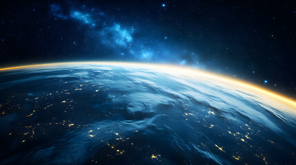 Fototapeta premium Stunning Earth from Space Night Lights Cityscapes and Starry Galaxy