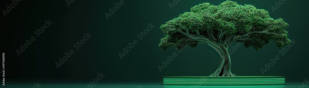 Poster a detailed artistic rendering of a vibrant green and stylized tree