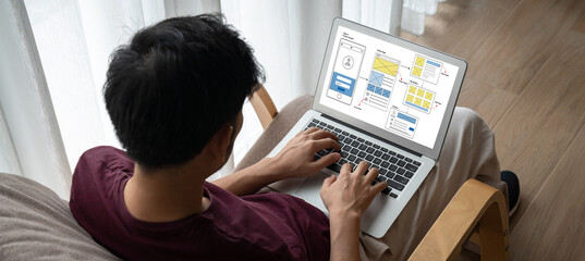UX UI design process for modish mobile application and website . Creative prototype of wireframe...