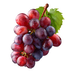 Lush Red and Purple Grapes Cluster with Dew Drops on White Background, Fresh Fruit, Vineyard Harvest, Healthy Food, Winemaking Ingredient