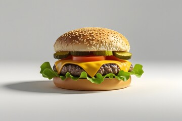 Delicious 3D Render of a Classic Cheeseburger