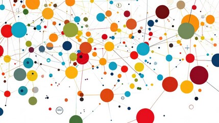 Colorful abstract connection network with geometric circles and lines