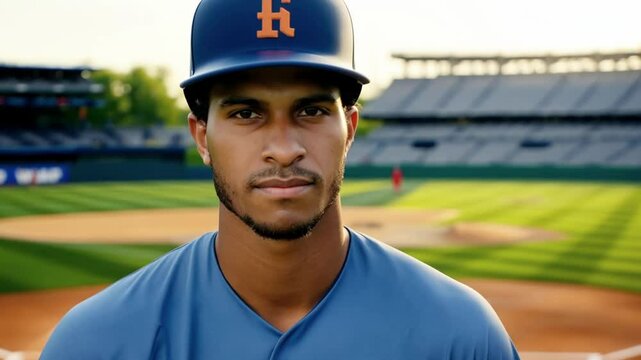Confident young african american man holding baseball bat on sunny stadium field. concept of sports, determination, outdoor athletics, team spirit, Sports man, athlete. baseball player